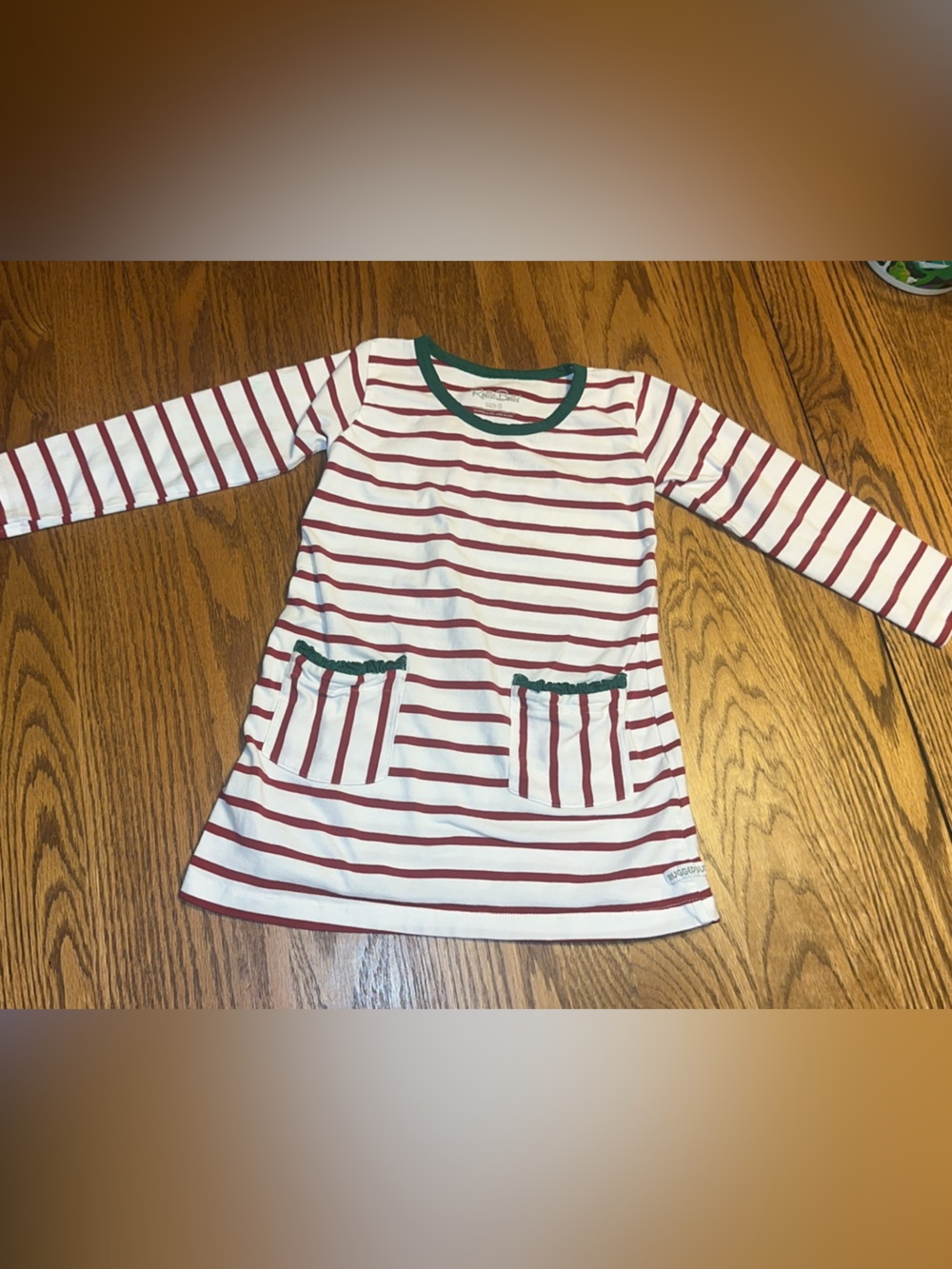 Ruffle Butts White and Red Striped Long-Sleeve Tunic with Green Trim